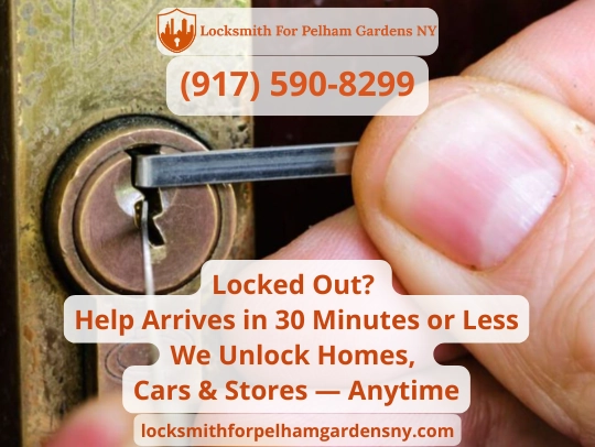 Locksmith unlocking house door in Pelham Gardens Bronx — 24/7 emergency service for home, car, and business lockouts