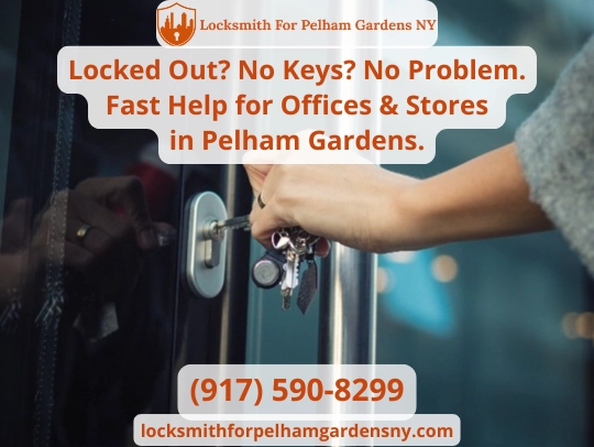 Emergency locksmith unlocking office door in Pelham Gardens Bronx — fast 24/7 help for commercial lockouts